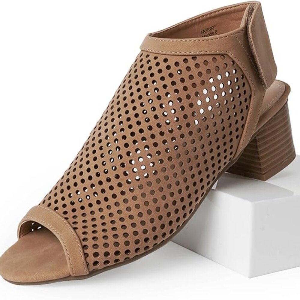J. Adams Maddie Booties for Women - Peep Toe Low Block Heel Hook & Loop Strap